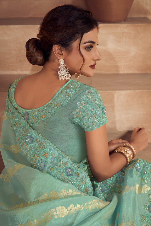 Green Tone Pink Festive Wear Silk Saree With Tassels