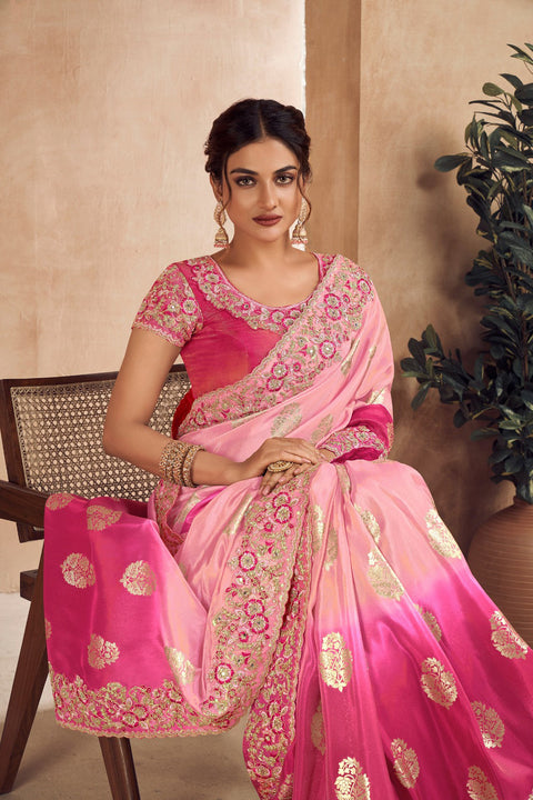 Two Tone Pink Festive Wear Silk Saree With Tassels