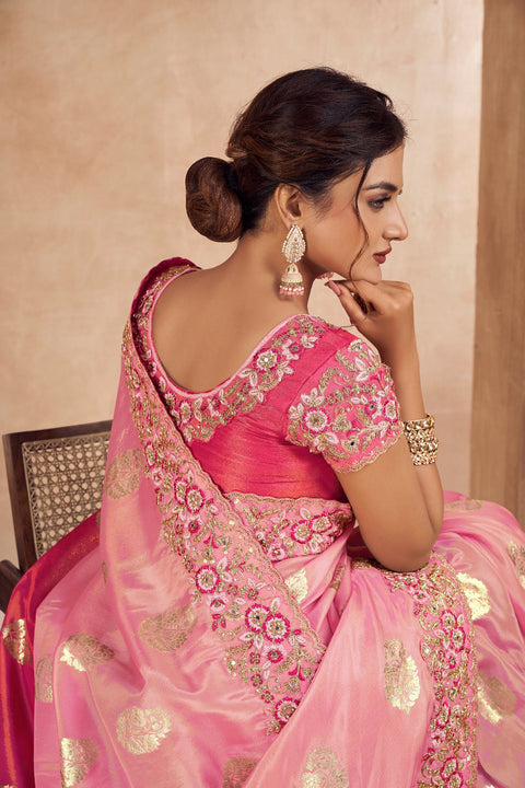 Two Tone Pink Festive Wear Silk Saree With Tassels