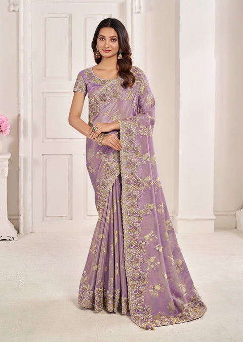 Purple Festive Wear Silk Saree With Tassels