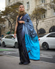Black And Blue Satin Crepe Printed Saree