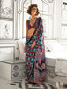 Black And Blue Satin Crepe Printed Saree