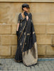 Black Woven Banarasi Satin Silk Saree With Brocade Blouse