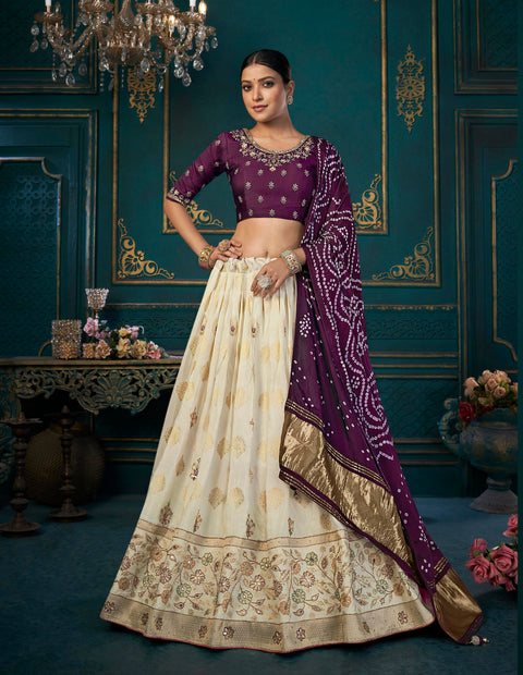 Stunning Purple & White Silk Festival Wear Lehenga Choli