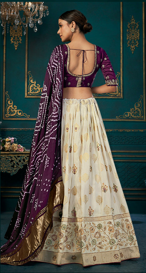 Stunning Purple & White Silk Festival Wear Lehenga Choli
