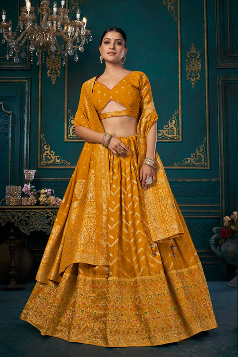 Classy Yellow Silk Festival Wear Lehenga Choli