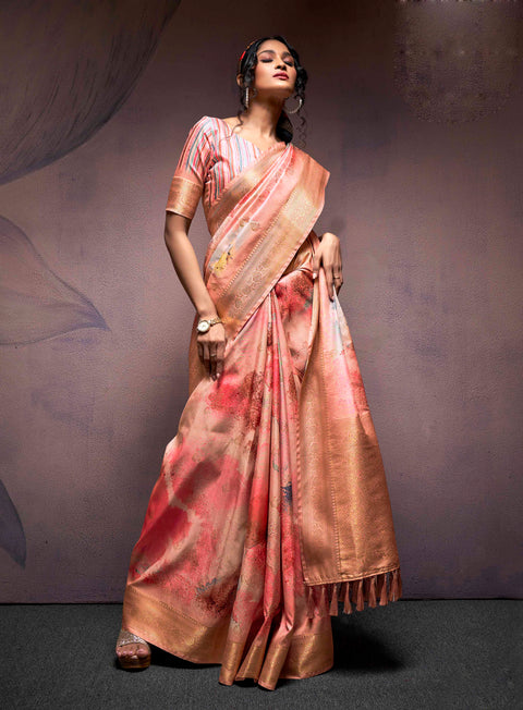 Peach Soft Silk Saree With Digital Print