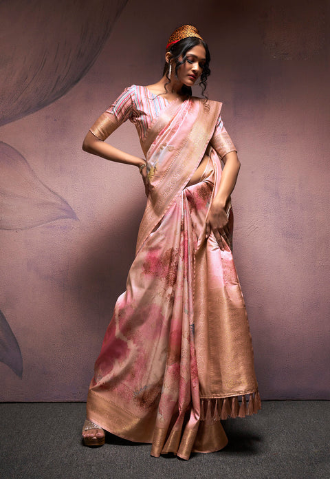 Pink Soft Silk Saree With Digital Print