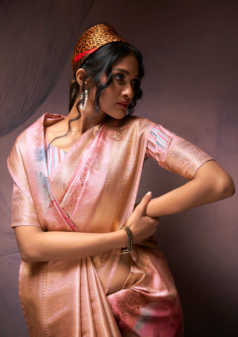 Pink Soft Silk Saree With Digital Print