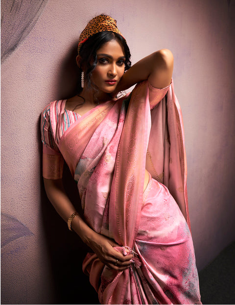 Pink Soft Silk Saree With Digital Print