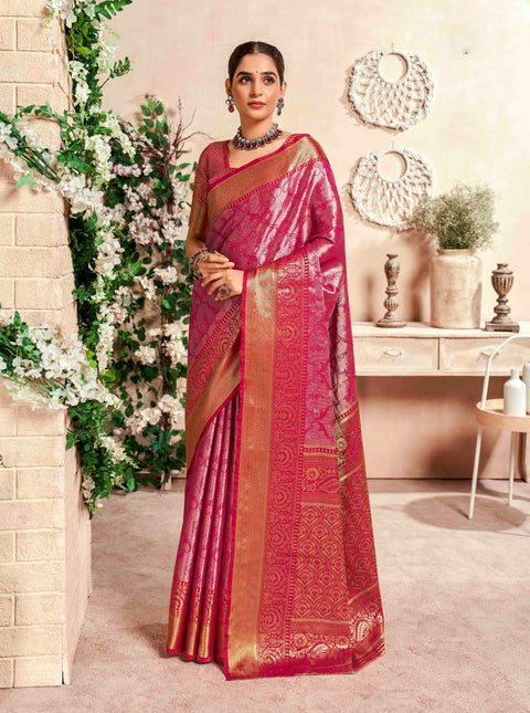 Virtual Pink Banarasi Woven Soft Silk Saree