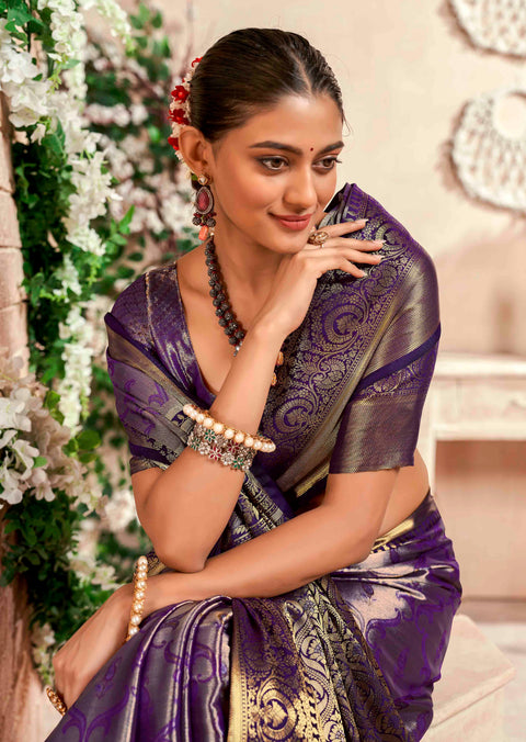 Purple Banarasi Woven Soft Silk Saree