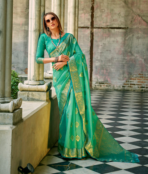 Green Woven Banarasi Tissue Silk Saree