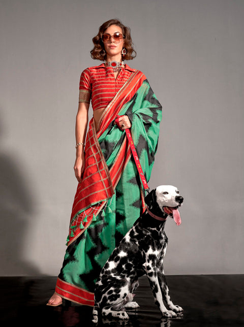 Green Woven Soft Silk Saree