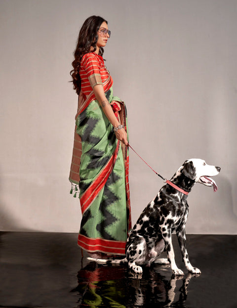 Green Woven Soft Silk Saree