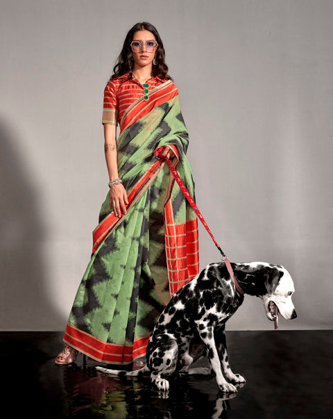 Green Woven Soft Silk Saree