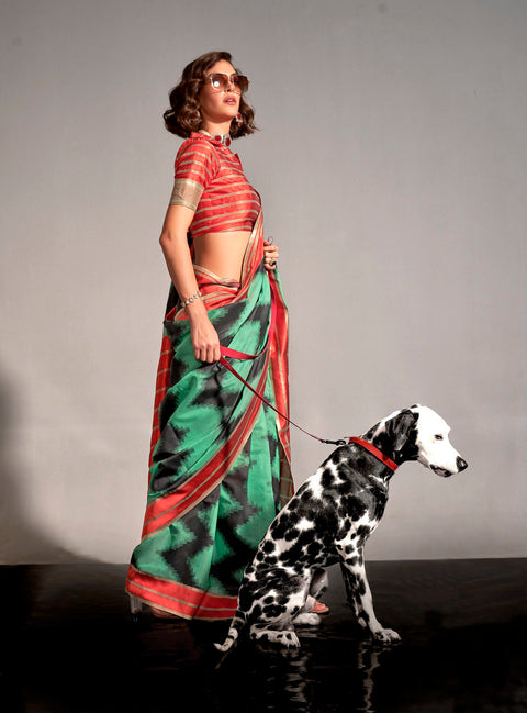 Green Woven Soft Silk Saree