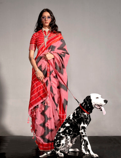 Pink Woven Soft Silk Saree