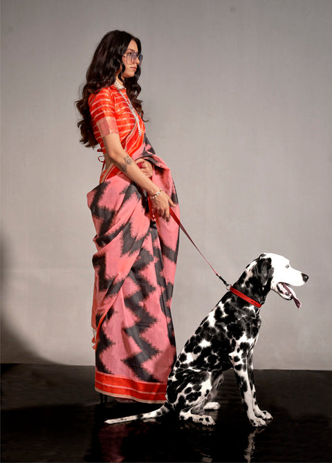 Pink Woven Soft Silk Saree