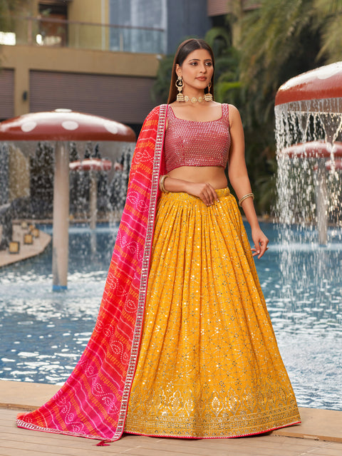 Yellow Embroidered Georgette Lehenga Choli