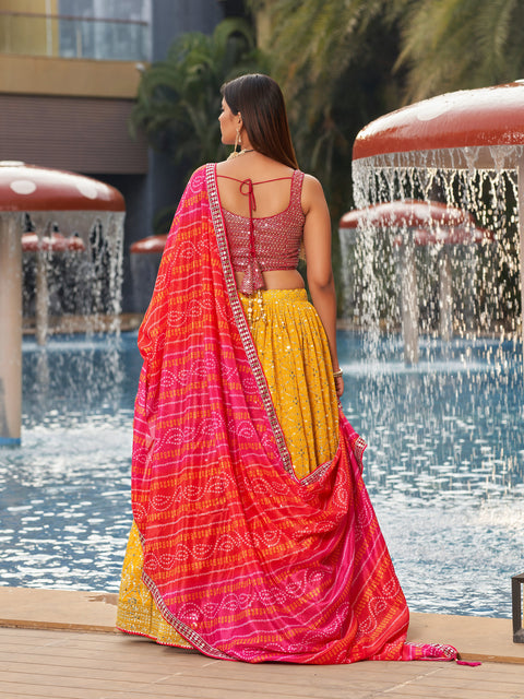 Yellow Embroidered Georgette Lehenga Choli