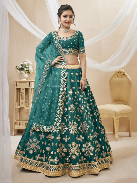 Green Sequins and Zari Embroidered Art Silk Lehenga Choli