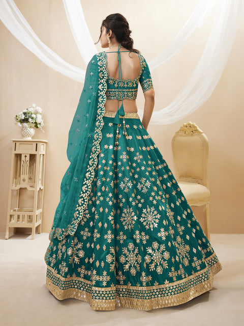 Green Sequins and Zari Embroidered Art Silk Lehenga Choli