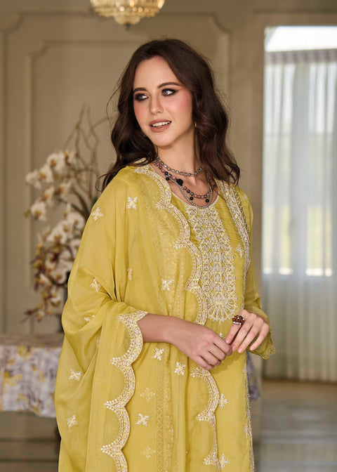 Ravishing Yellow Embroidered Organza Wedding Wear Salwar Kameez