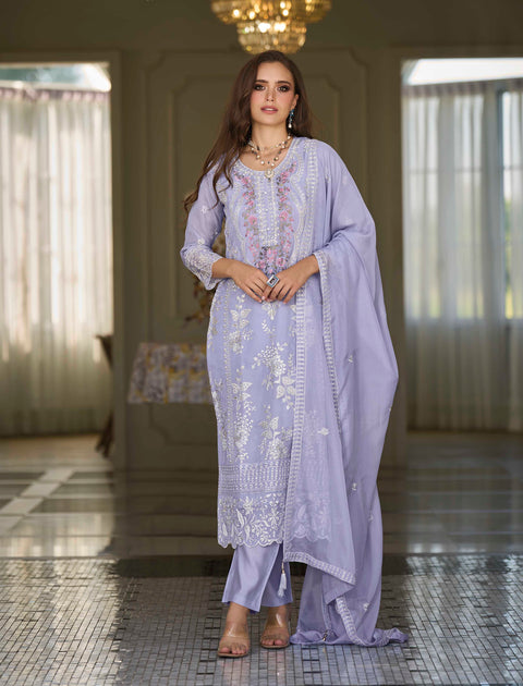 Gorgeous Lavender  Embroidered Organza Wedding Wear Salwar Kameez