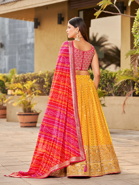 Yellow Embroidered Georgette Lehenga Choli