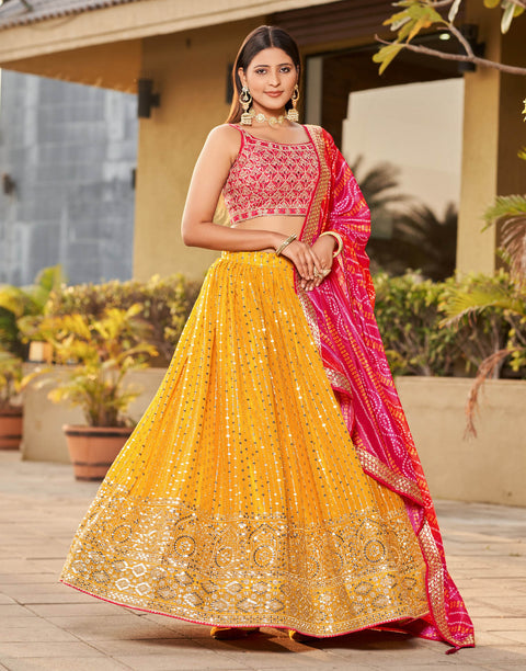 Yellow Embroidered Georgette Lehenga Choli