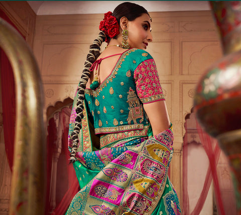 Multi Color Wedding Wear Woven-Embellished Banarasi Silk Lehenga Choli