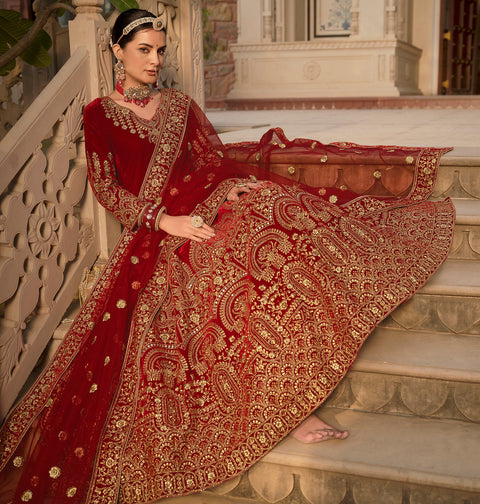 Maroon Partywear Embroidered Velvet Anarkali Suit