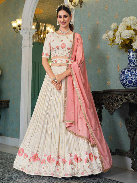 Off White Sequence Embroidery Lehenga Choli