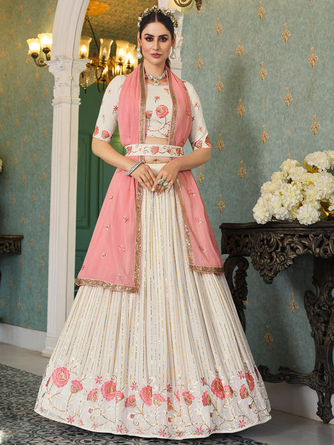 Off White Sequence Embroidery Lehenga Choli