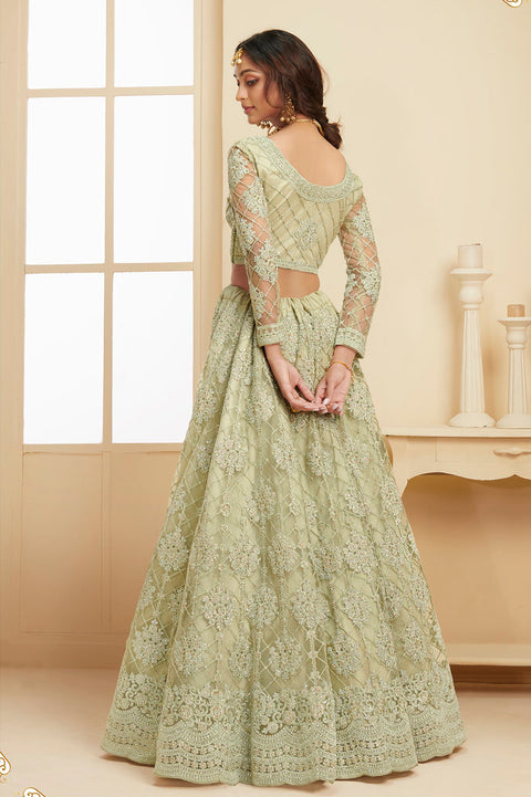 Light Green Designer Heavy Embroidered Net Lehenga Choli