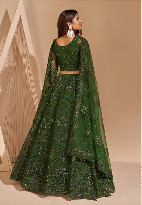 Mehendi Green Embellished Stone Work Lehenga Choli