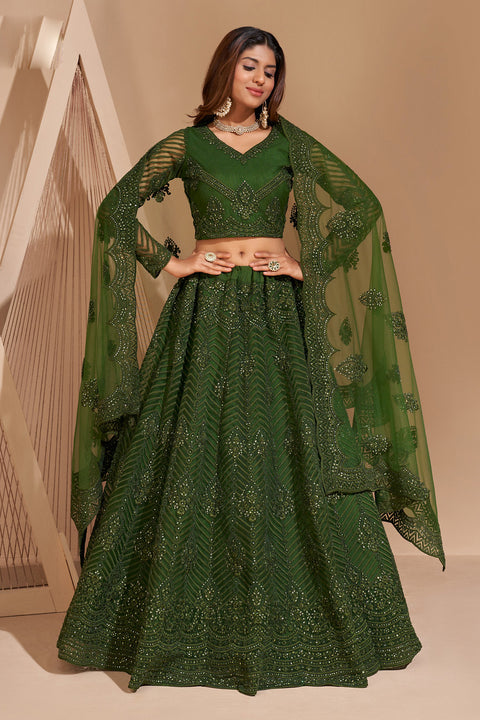 Mehendi Green Embellished Stone Work Lehenga Choli