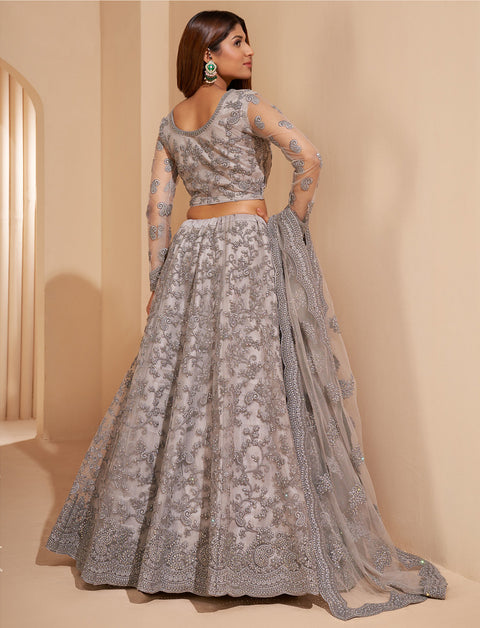 Eye-catching Grey Embellished Stone work Lehenga