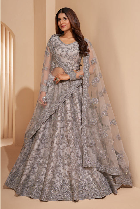 Eye-catching Grey Embellished Stone work Lehenga