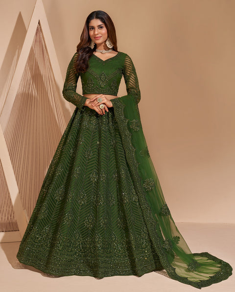 Mehendi Green Embellished Stone Work Lehenga Choli