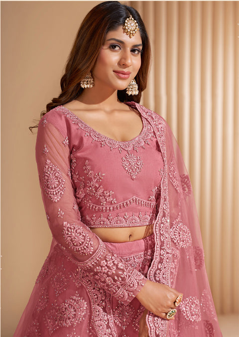 Pink Embellished Stone Work Lehenga Choli