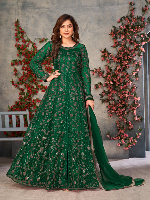 Deep Green embroidered net indo western Dress