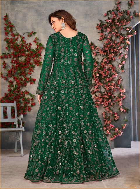 Deep Green embroidered net indo western Dress