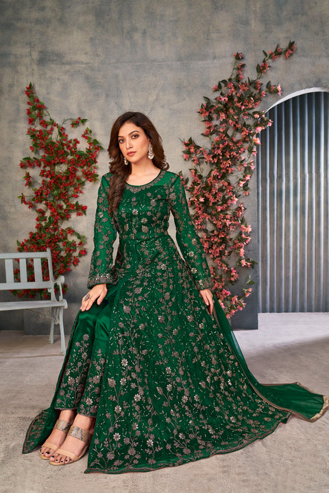 Deep Green embroidered net indo western Dress