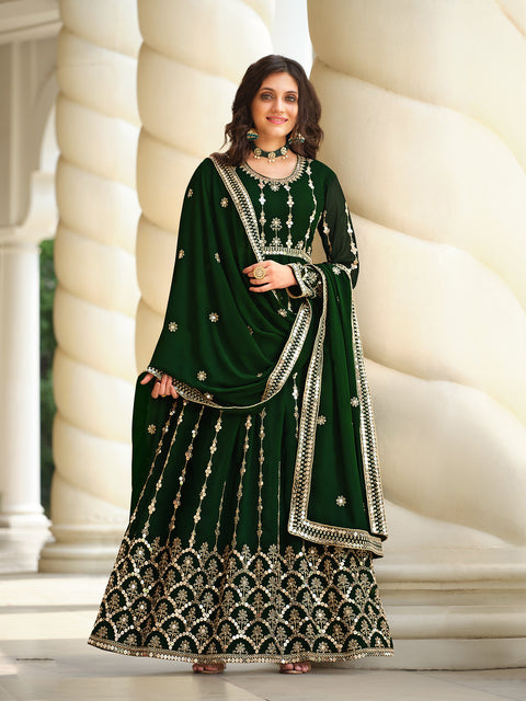 Green Embroidered Georgette Anarkali Suit
