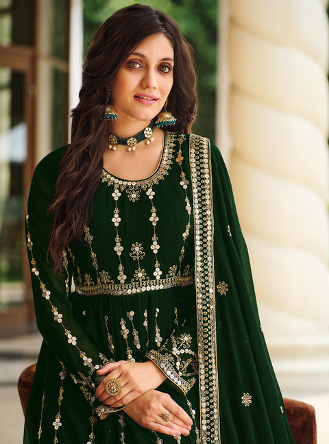 Green Embroidered Georgette Anarkali Suit