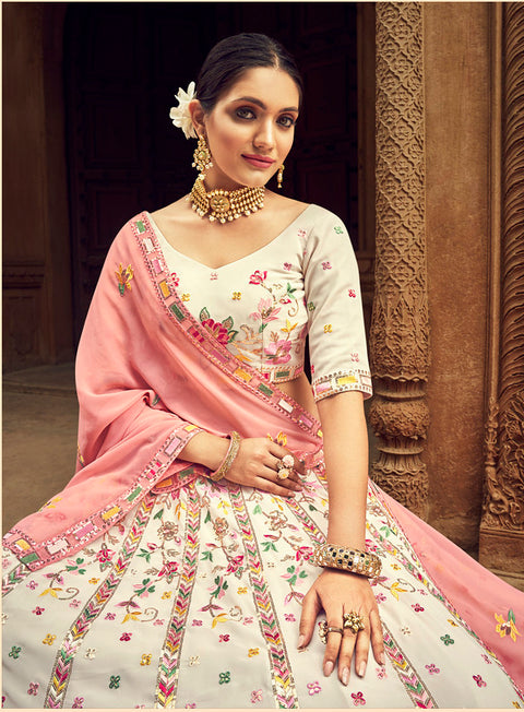 Cream White Lehenga With Zari And Sequins Embroidery