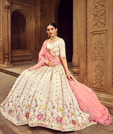 Cream White Lehenga With Zari And Sequins Embroidery