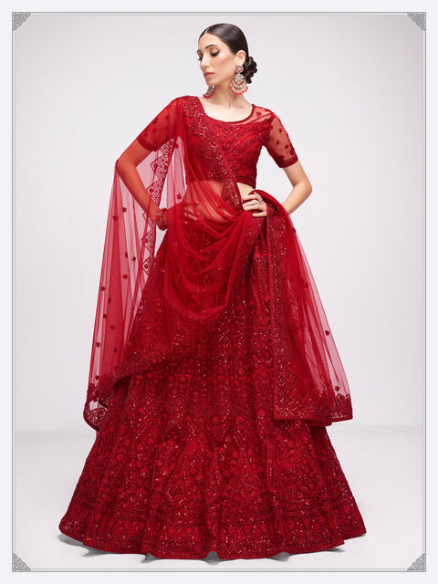 Remarkable Red Heavily Embroidered Lehenga Choli